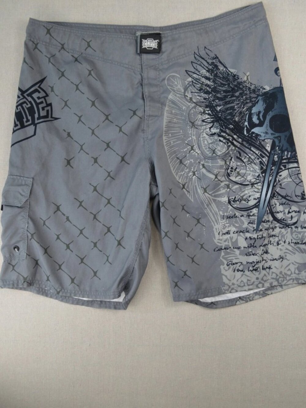 MMA Elite Mens Gray Graphic Martial Arts Combat Trunks Fighting Shorts Size XL